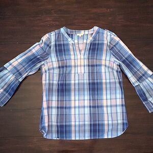 Talbots Blue and Pink Plaid Blouse